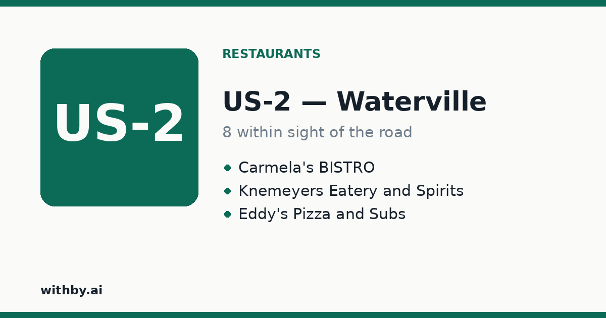 Restaurants you'll pass on US-2 through Waterville
